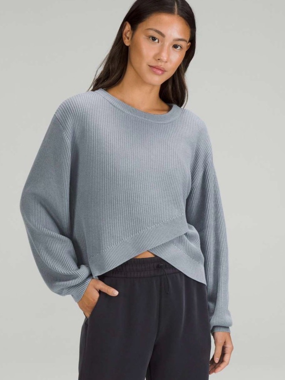 Lululemon Reversible Crossover Sweater Boolux Cashmere Blend Chambray Size 8